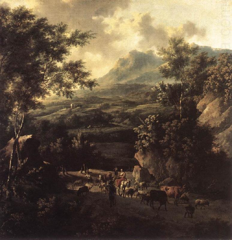 Mountain Scene with Herd of Cattle ag, MOUCHERON, Frederick de